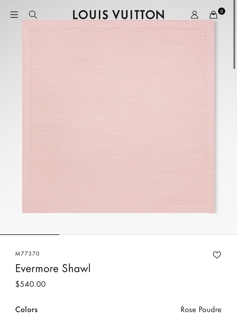 Louis Vuitton Evermore Shawl in Rose Poudre Pink